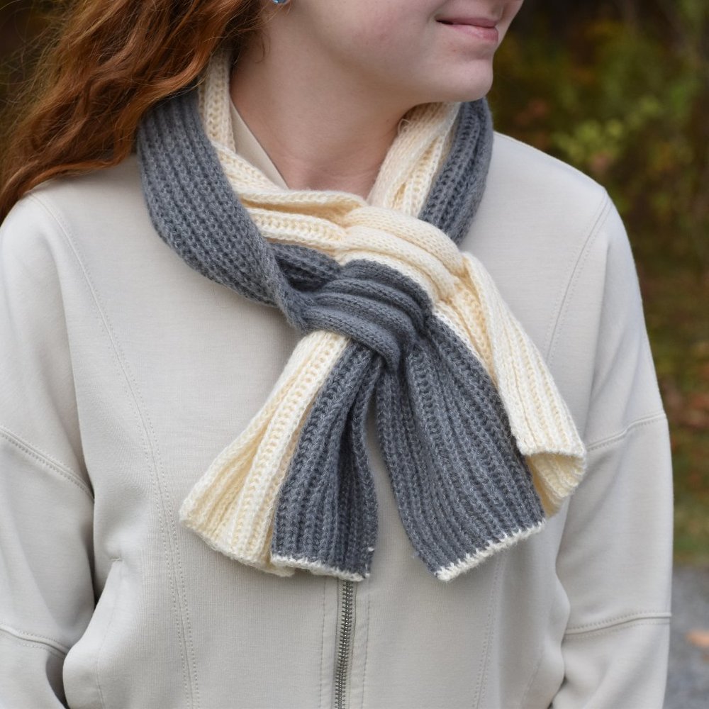 Knitted Cross Scarf Warm Neck Warmer Winter Women Tan/Gray